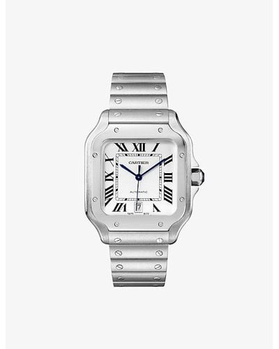 Cartier Crwssa0018 Santos De Large Model Stainless And Leather Watch - White