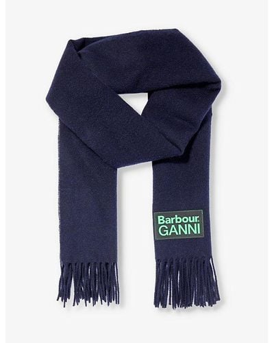Barbour X Ganni Logo-appliqué Wool Scarf - Blue