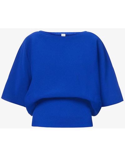 CFCL Pottery Batwing-sleeves Recycled-polyester Knitted Top - Blue