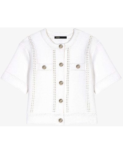 Maje Openwork Cropped Knitted Cardigan - White
