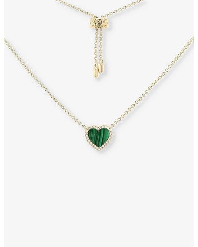 Apm Monaco Malachite Mini Heart 18ct -plated Metal Alloy And Zirconia Pendant Necklace - White