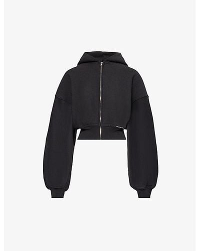 Alexander Wang Brand-patch Cropped Cotton-jersey Hoody - Black