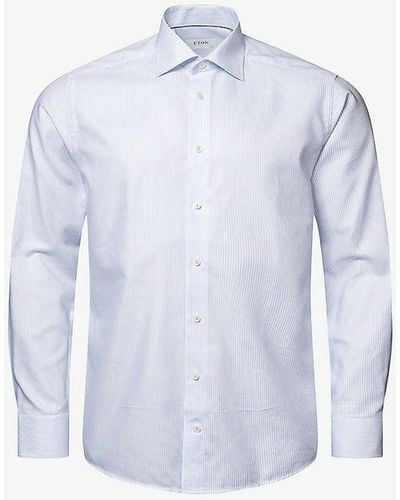 Eton Striped Regular-fit Cotton-blend Oxford Shirt - Blue