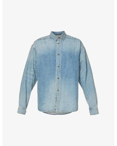 Fear Of God Brand-patch Contrast-stitch Regular-fit Denim Shirt X - Blue