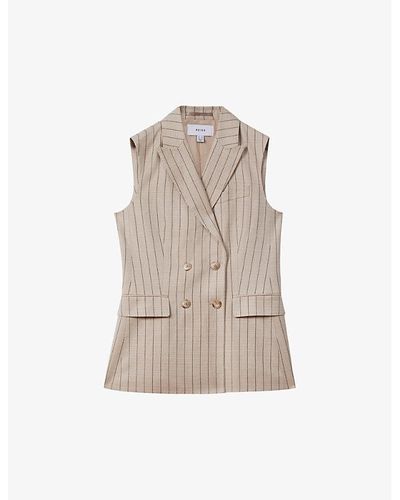 Reiss Odette Pin-stripe Wool-blend Waistcoat - Natural