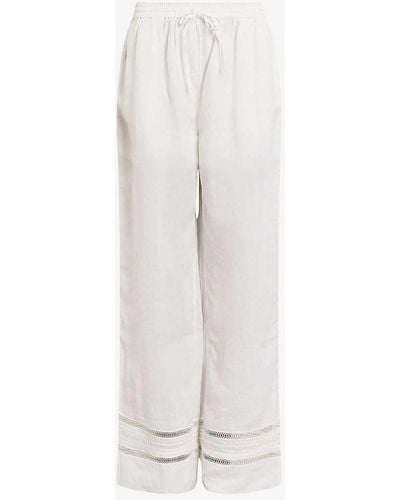 AllSaints Jade Stripe-embroidered High-rise Linen Trousers - White