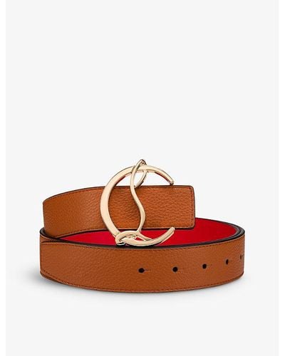 Christian Louboutin Logo-buckle Grained-leather Belt - Orange
