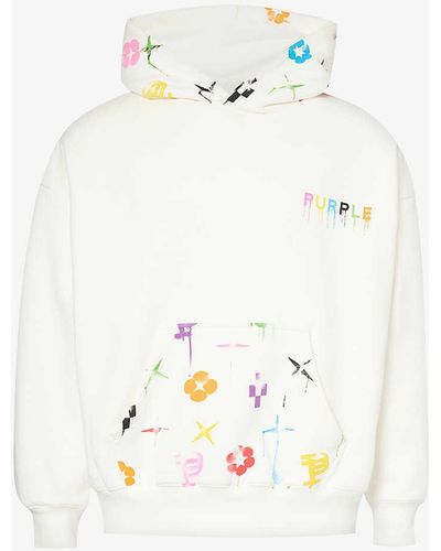 Purple Brand Branded-print Relaxed-fit Cotton-jersey Hoody X - White