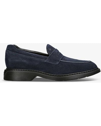 Hogan H576 Chunky-sole Suede Penny Loafers - Blue