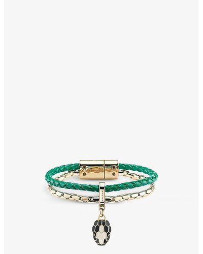 BVLGARI Serpenti Forever Small Brass And Leather Bracelet - Green