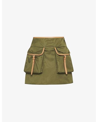 Prada Re-nylon Patch-pocket Mid-rise Recycled-nylon And Leather Mini Skirt - Green