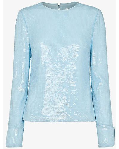 Whistles Sequin-embellished Round-neck Recycled Polyester-blend Top - Blue
