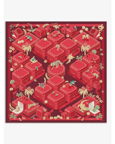Cartier Jewellery Boxes Graphic-print Silk-twill Scarf - Red