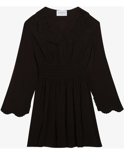 Claudie Pierlot Rafi Broderie Anglaise-collar Woven Dress - Black