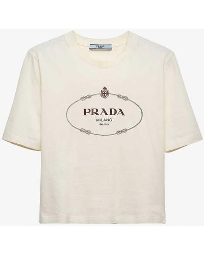 Prada Logo-print Boxy-fit Cotton-jersey T-shirt - White