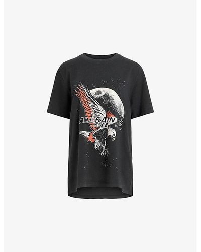 AllSaints Stardust Boyfriend Graphic-print Organic-cotton T-shirt - Black