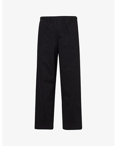 Fred Perry Twill-texture Brand-embroidered Relaxed-fit Straight-leg Cotton Trousers - Black