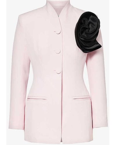 Huishan Zhang Andrew Floral-brooch Wool Jacket - Pink