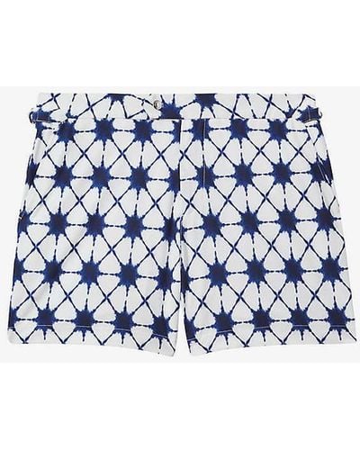 Reiss California Floral-print Regular-fit Stretch Recycled-polyester Swim Shorts - Blue