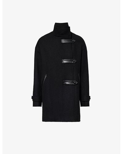 IKKS Roll-neck Regular-fit Wool-blend Coat - Black