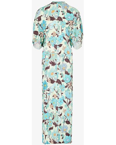 Stella McCartney Floral-print Split-hem Stretch-woven Maxi Dress - Blue