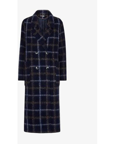 Whistles Double-breasted Check Wool-blend Coat - Blue
