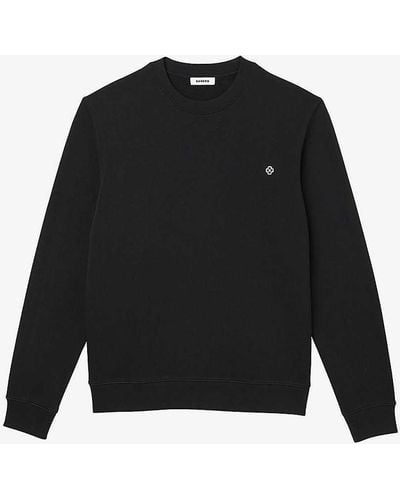 Sandro Cross Logo-embroidered Crewneck Cotton-jersey Sweatshirt X - Black