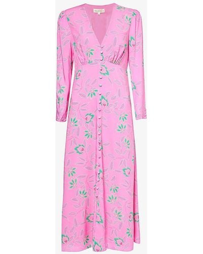 Aspiga Claudia Floral-print Rouleaux-button Woven Midi Dress - Pink