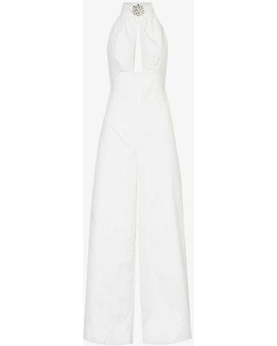 Amy Lynn Crystal-embellished High-neck Cotton Jumpsuit - White