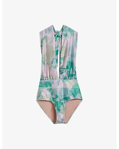 Ted Baker Milene Abstract-print Stretch-woven Swimsuit - Blue