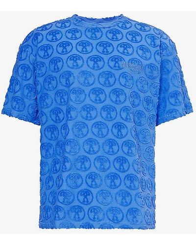 Moschino Branded Short-sleeved Cotton-blend T-shirt - Blue