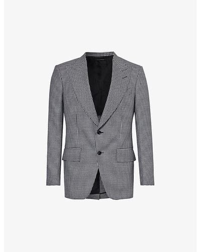 Tom Ford Atticus Houndstooth-patterned Wool, Mohair And Silk-blend Blazer - Gray