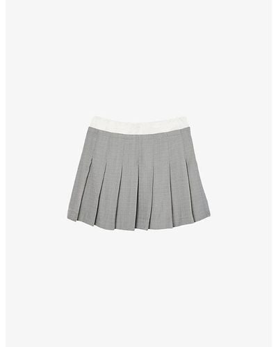 Sandro Satin-waist High-rise Pleated Woven Mini Skirt - Gray