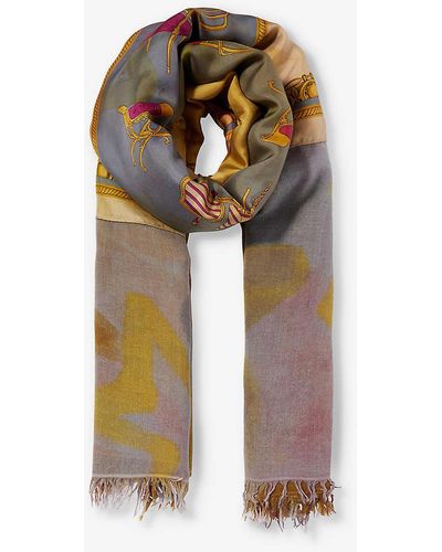 Dianora Salviati Graphic-pattern Large Cashmere And Silk-blend Scarf - Metallic