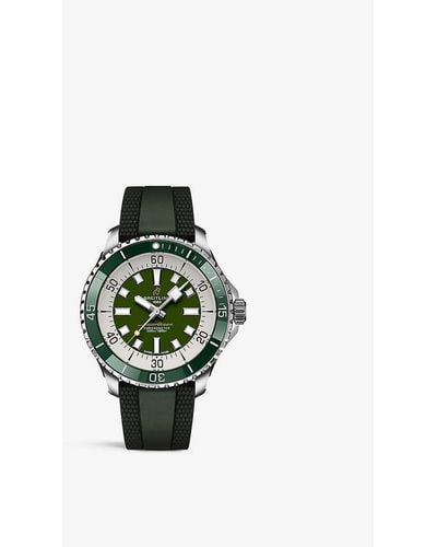 Breitling A17376a31l1s1 Superocean Stainless-steel And Rubber Automatic Watch - Green