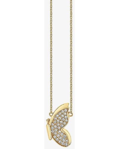 Sydney Evan Butterfly 14ct Yellow-gold And 0.19ct Brilliant-cut Diamond Pendant Necklace - White