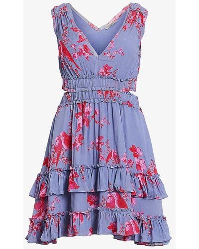 AllSaints Mikayla Floral-printed Organic-cotton Mini Dress - Purple