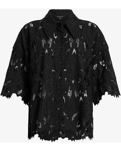 AllSaints Charli Lace-embroidered Short-sleeve Woven Shirt - Black