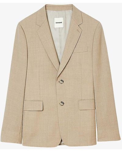 Sandro Separable Flap-pocket Regular-fit Wool Blazer - Natural