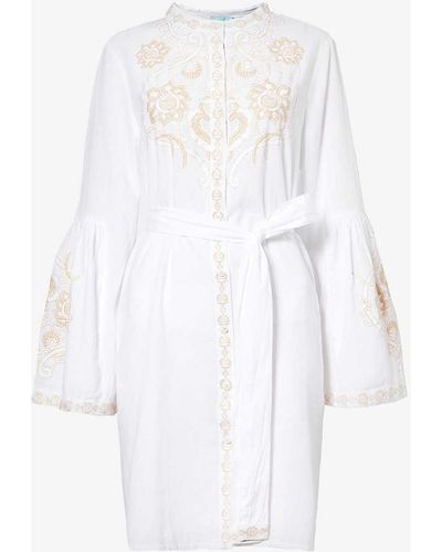 Melissa Odabash Everly Embroidered-front Cotton And Linen-blend Cover-up - White