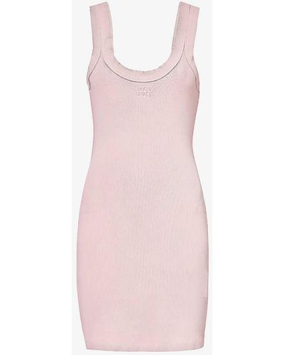 Alexander Wang Brand-embossed Slim-fit Stretch-cotton Mini Dress - Pink
