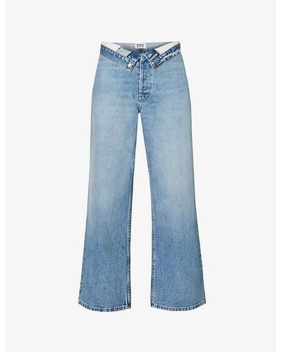 EB DENIM Madison Asymmetric-waistband Wide-leg High-rise Jeans - Blue