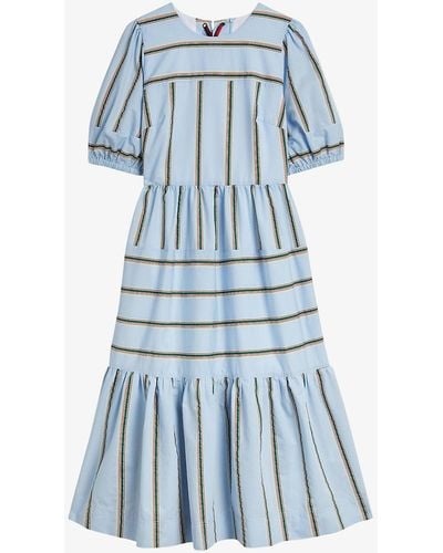 Ted Baker Mib Striped Panelled Cotton-blend Midi Dress - Blue
