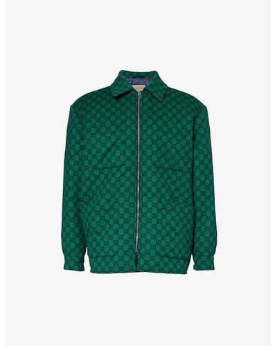 Gucci Monogram-pattern Patch-pocket Wool Jacket - Green