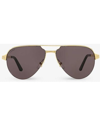 Cartier 6l001652 Ct0386s Pilot-frame Metal Sunglasses - Brown