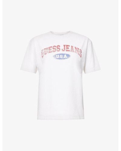 Guess Gusa Pieced Logo-print Cotton T-shirt - White