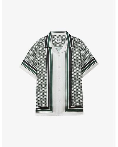 Reiss Blair Geometric-print Woven Shirt - Grey