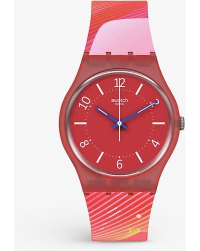 Swatch So28z105 Charm Of Calligraphy Beijing Olympics Edition Plastic And Silicone Watch - Red