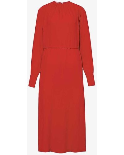 Totême Ruched Self-tie Woven Maxi Dress - Red