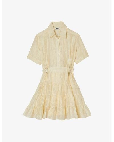 Sandro Tiered-panel Linen-blend Mini Dress - Natural